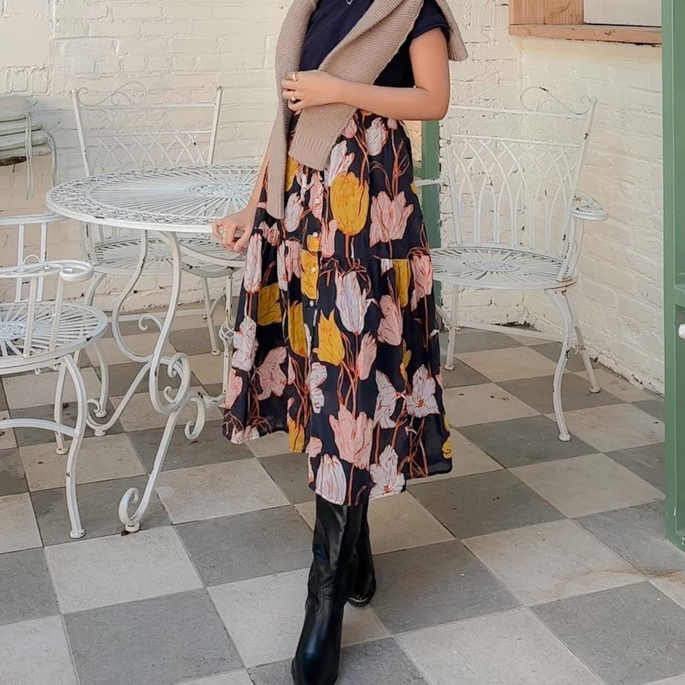 Trovata Navy Blue Floral Skirt